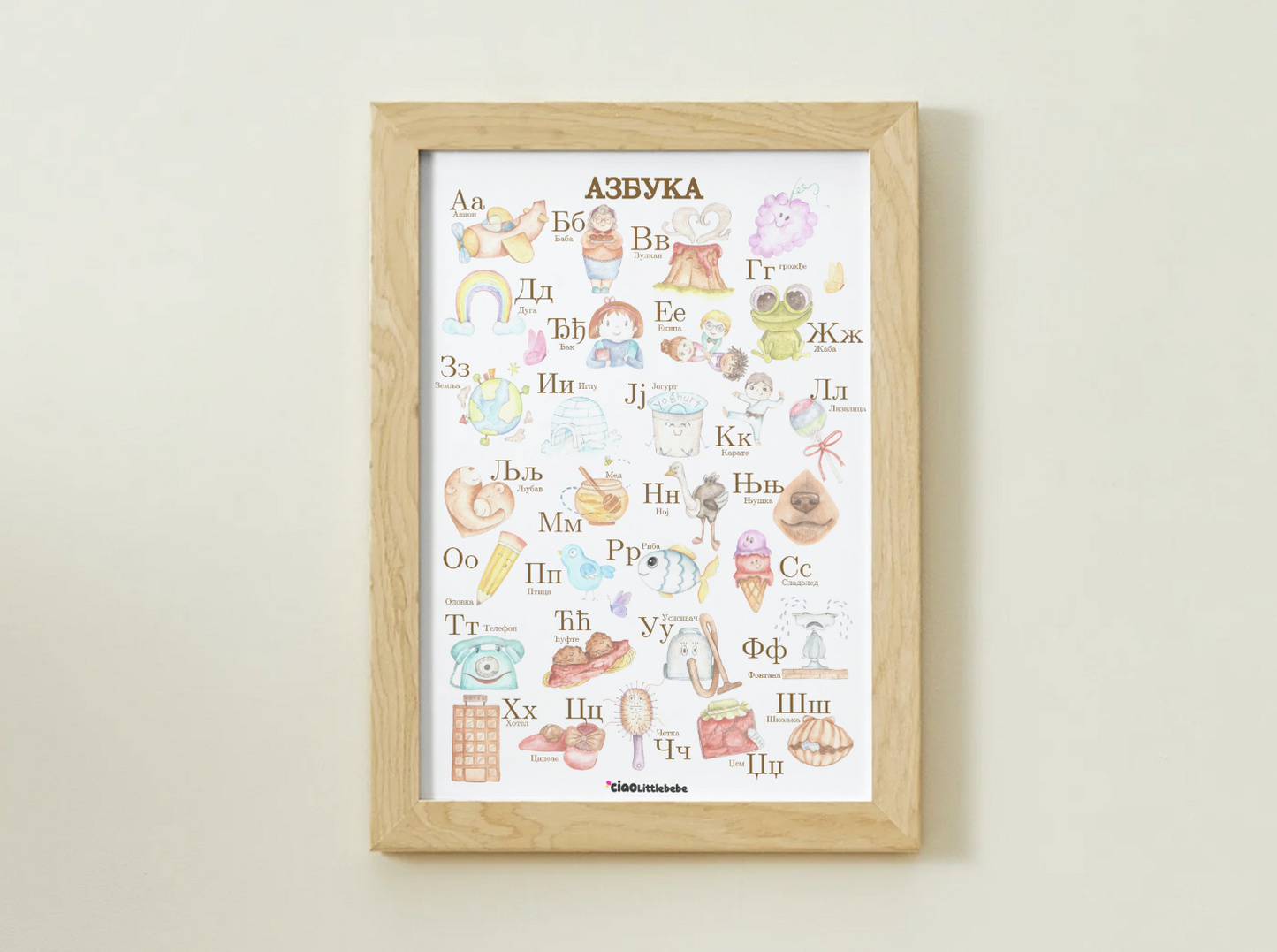 Serbian Cyrillic Alphabet Poster – Bilingual Wall Art for Kids, Nursery & Classroom Learning