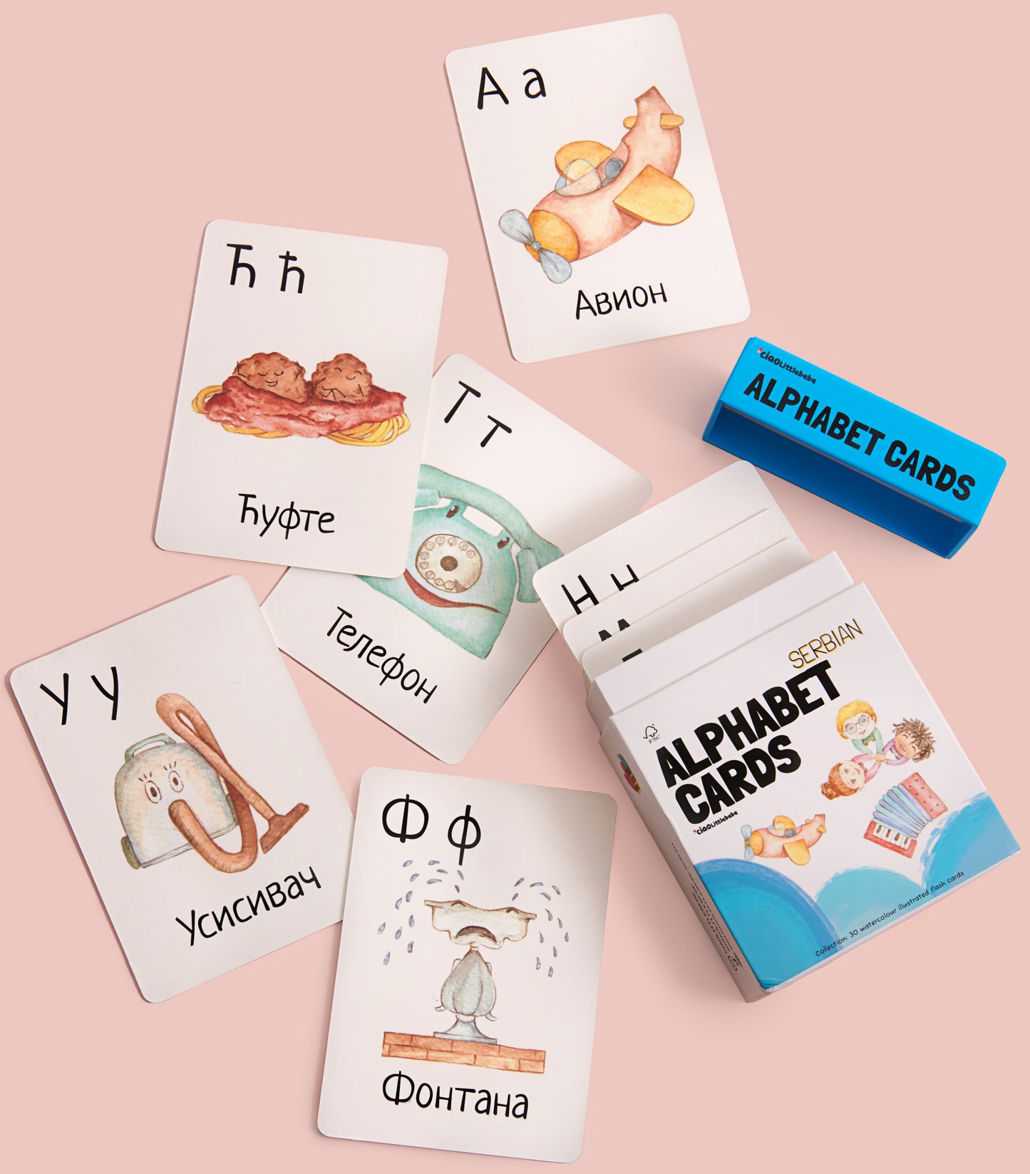 Cyrillic alphabet cards for early language skills; Serbian ABC cards for phonics and language learning