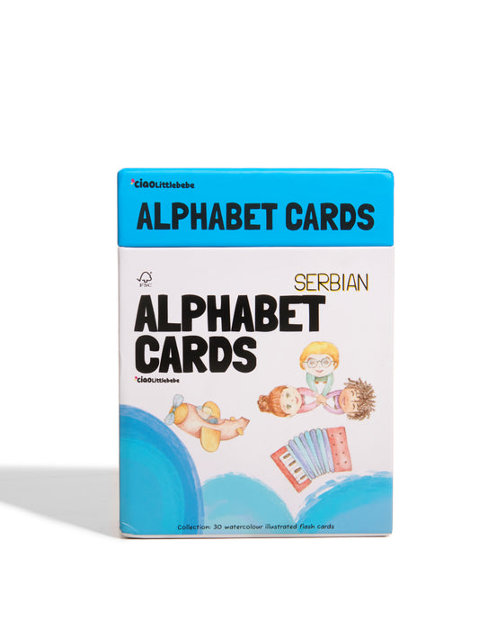 Serbian alphabet cards for toddlers – Cyrillic learning; Interactive Cyrillic flashcards for kids