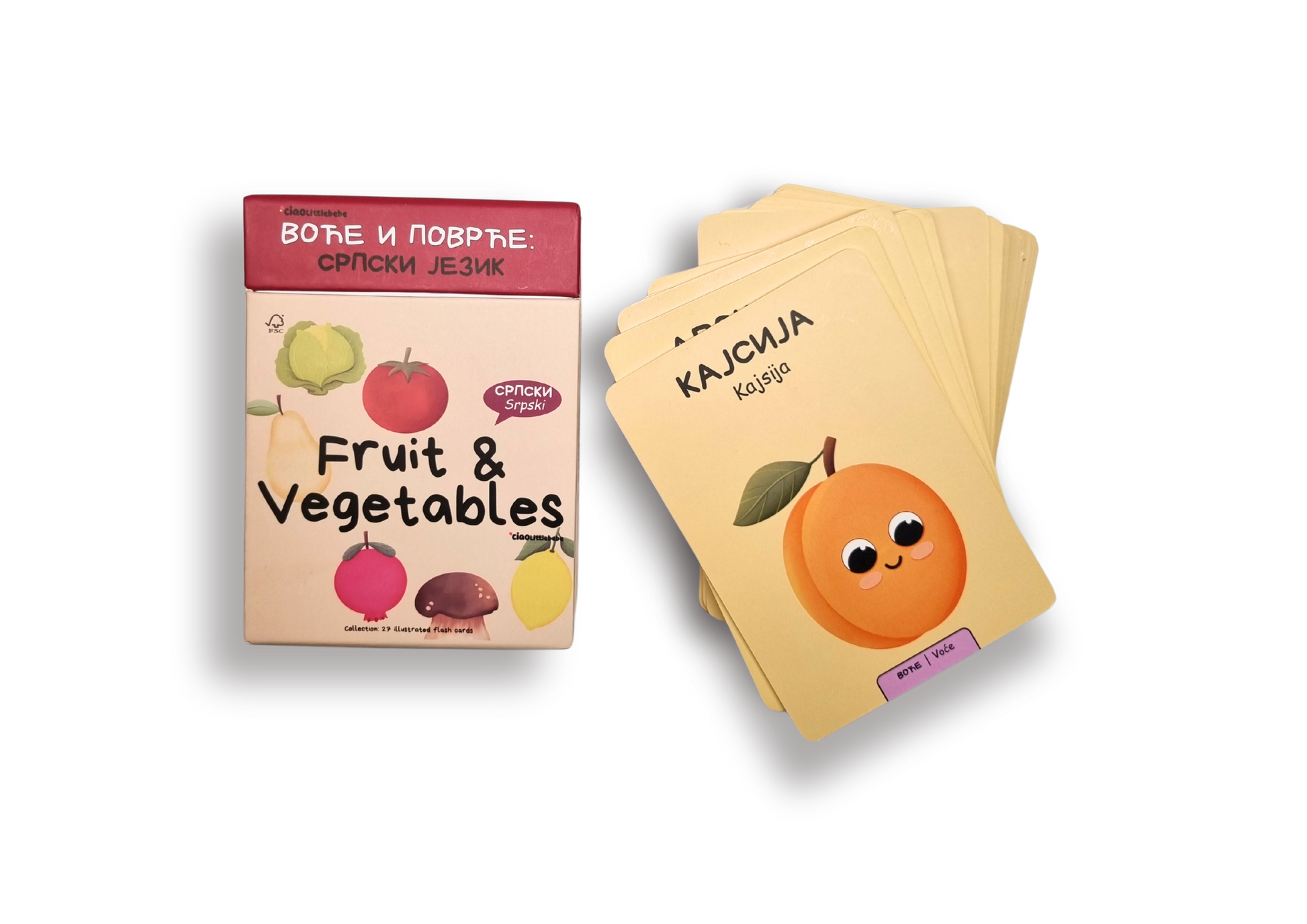 Set of Serbian fruit flashcards – early language learning for kids