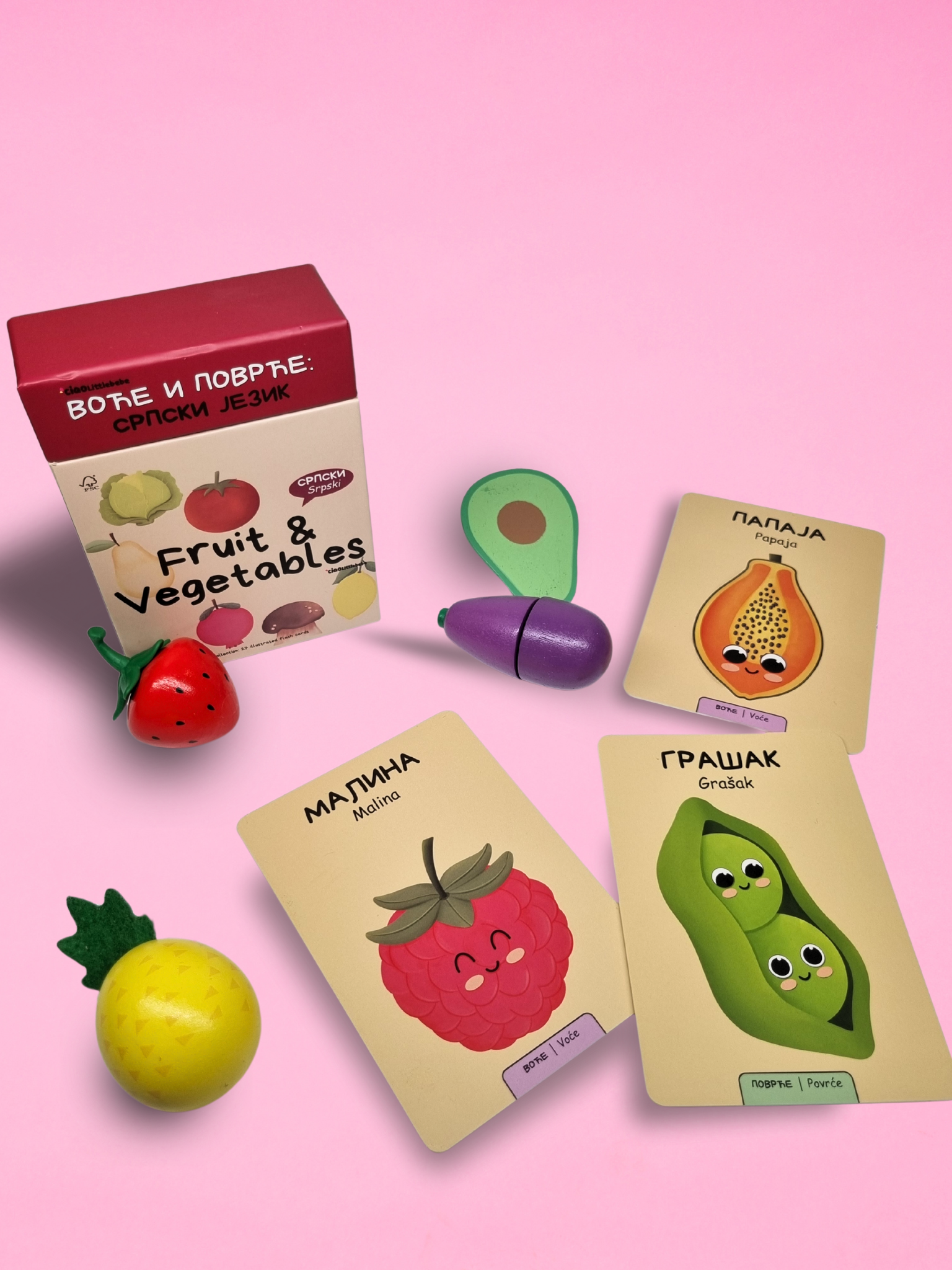 Set of Serbian vegetable flashcards – bilingual educational cards for children